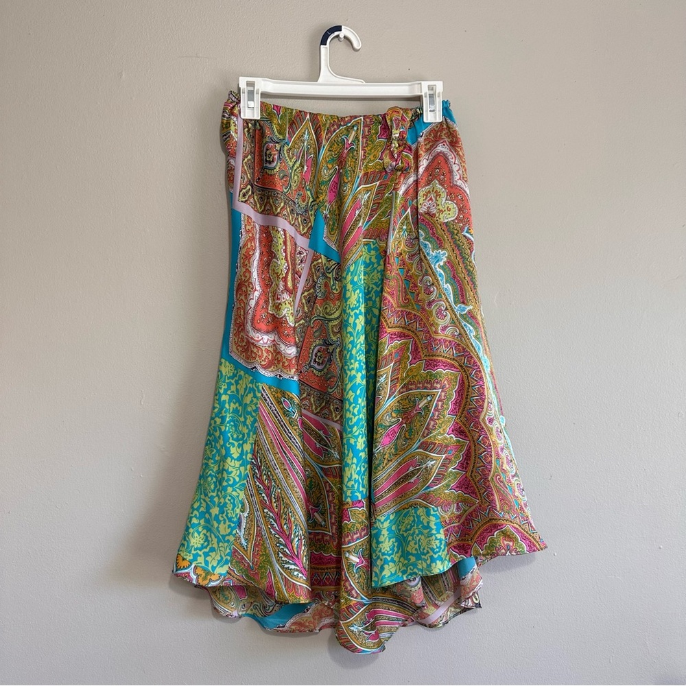 Vintage Silk Boho Colorful Paisley Women's Skirt Patchwork - Picture 8 of 10
